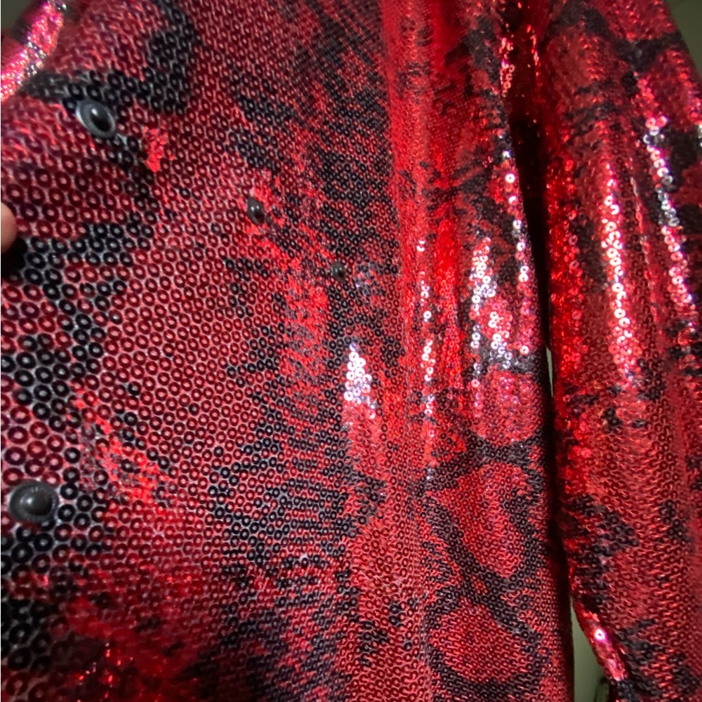 ADIDAS x IVY PARK Trench Coat / Overcoat 'IVP Sequin Duster' - Red/Black XL - Picture 4 of 12